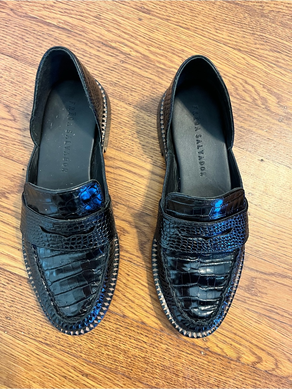 Freda Salvador Black Croc-Embossed D’orsay Loafers
